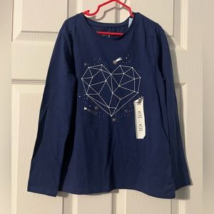 NWT Cat & Jack BUNDLE long sleeve M t-shirt dark blue heart, light blue unicorn